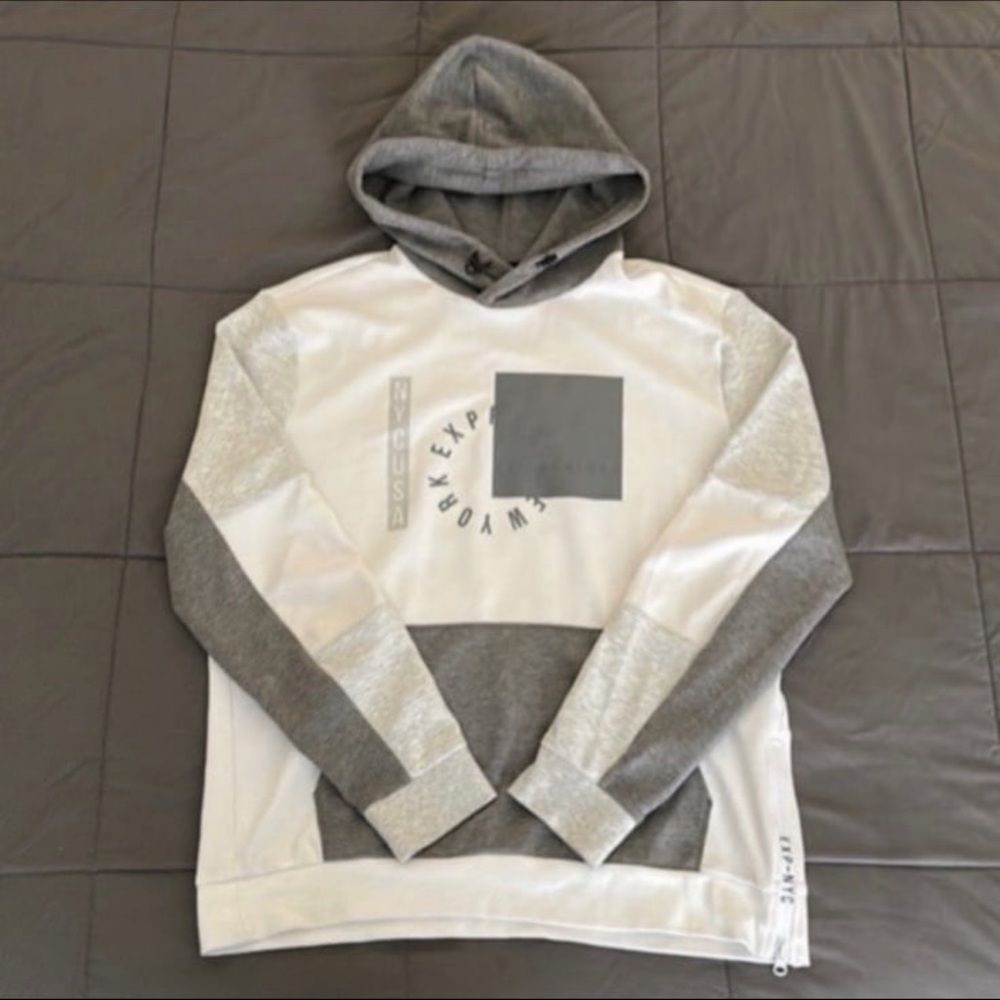 Men’s Grey and White Express Hoodie